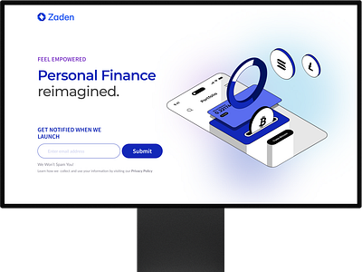 Fintech pre-launch lead capture landing page design fintech header design landing page minimal ui neo bank prelaunch ui design