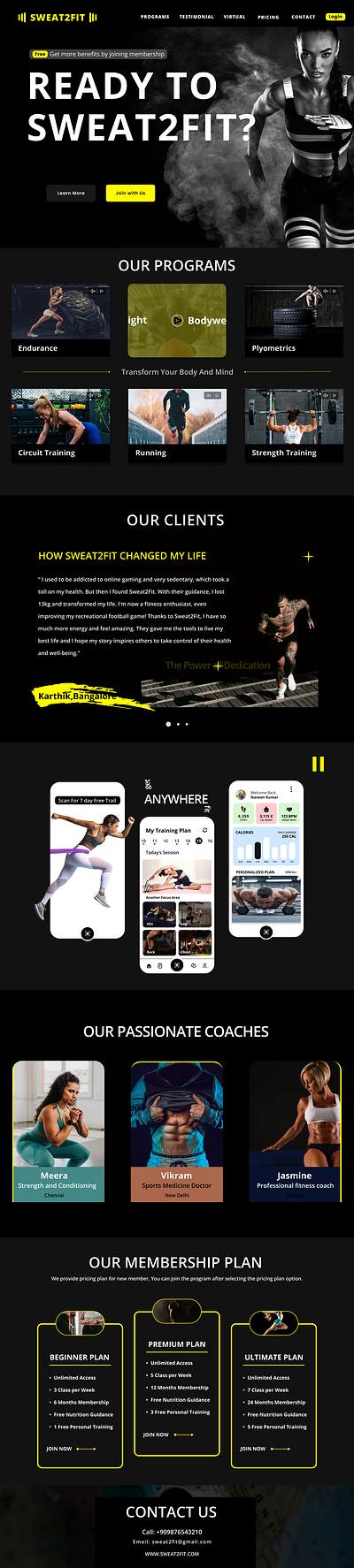 Sweat2Fit - Landing Page animation app fit fitness graphic design gym landingpage motion graphics ui ux webpage