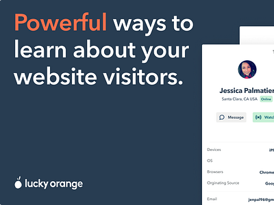 Lucky Orange's Powerful Visitor Insights analytics branding card conversion rate optimization conversion tips cro dashboard design insights logo lucky orange promotion research saas ui ux visitors website design