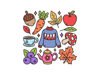 Autumn Doodle Set autumn blueberry cute doodle icon illustration leaf mushroom vector