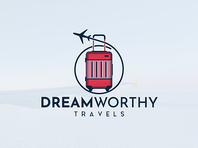 Dream Worthy Travels Logo Design 2d design airplane logo branding design graphic design illustration logo luggage luggage logo tour logo travel agency logo travels logo