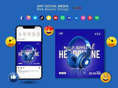 Headphone Social Media Post Template ads design facebook post design instagram post design social social media banner social media post social media post design sos web banner website banner