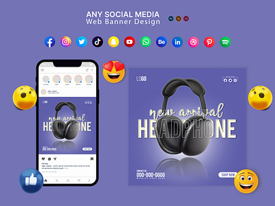 Headphone Social Media Post Template social