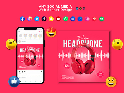 Headphone Social Media Post Template advertising agency banner facebook post graphicgazz headphone headphone social media post headphone web banner instragram social social media social media banner social media post web banner website banner