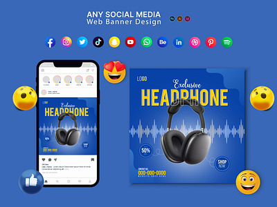 Headphone Social Media Post Template social