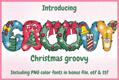 Christmas groovy a z and number ai branding christmas fonts christmas groovy colorful cute design fonts graphic design