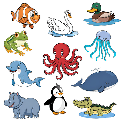 Hand Drawn Animal Collection ai generated animal art cartoon children clipart fish happy illustration sea animal smile storybook textbook water