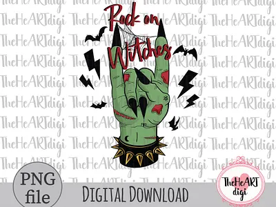 Rock On Witches Sublimation PNG, Zombie Witch Hand PNG bad moms bad witch celestial creepy graphic design halloween illustration rock and roll rock on spooky sublimation sublimation png t shirt t shirt design vibes witch witch hand witches zombie zombie hand