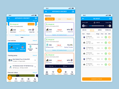 Cricket app design app branding design ui ux