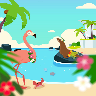 Forest Island - summer promotion video 2d animation 2d motion after effects animation character animation character motion duik duik animation flamingo game game promotion island motion graphics sea seal summer summer animation