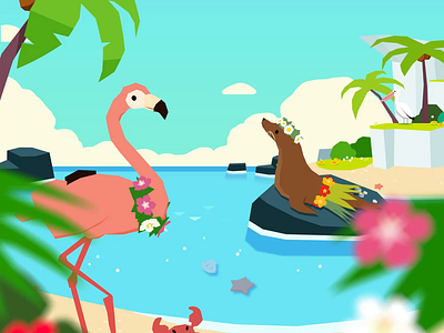 Forest Island - summer promotion video 2d animation 2d motion after effects animation character animation character motion duik duik animation flamingo game game promotion island motion graphics sea seal summer summer animation