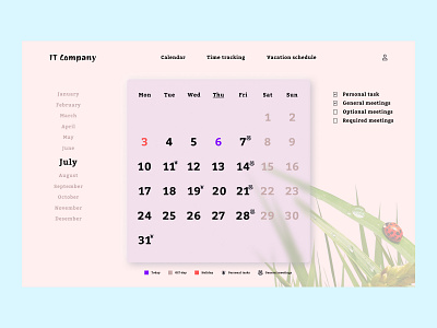 Calendar to track time application calendar design landing page time tracking ui ux