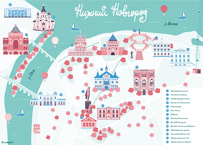 Hometown map adobe illustrator blue building city graphic design illustration map pink showplace vector