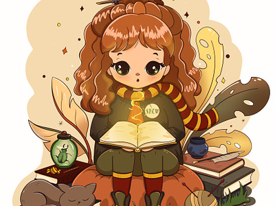 Harry Potter: Hermione Granger 🪄 autumn character design cozy digital art fall graphic design harry potter hermione granger hogwarts illustration magic procreate