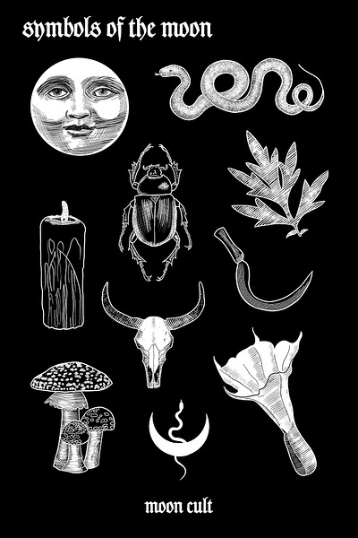 symbols of the moon sticker sheet graphic design illustration