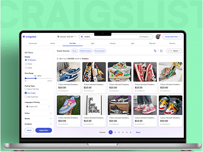 Craigslist Redesign - Search & Filter Function (Web & Mobile) cards components craiglist filter functionality quick find quick search redesign results search search bar search menu search results shoes sneakers sort ui ui components ux ux design