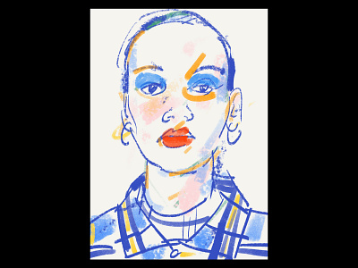 Fashion girl blue branding character digital earings editorial fashion graphic design illustration make up model pattern portrait red lips