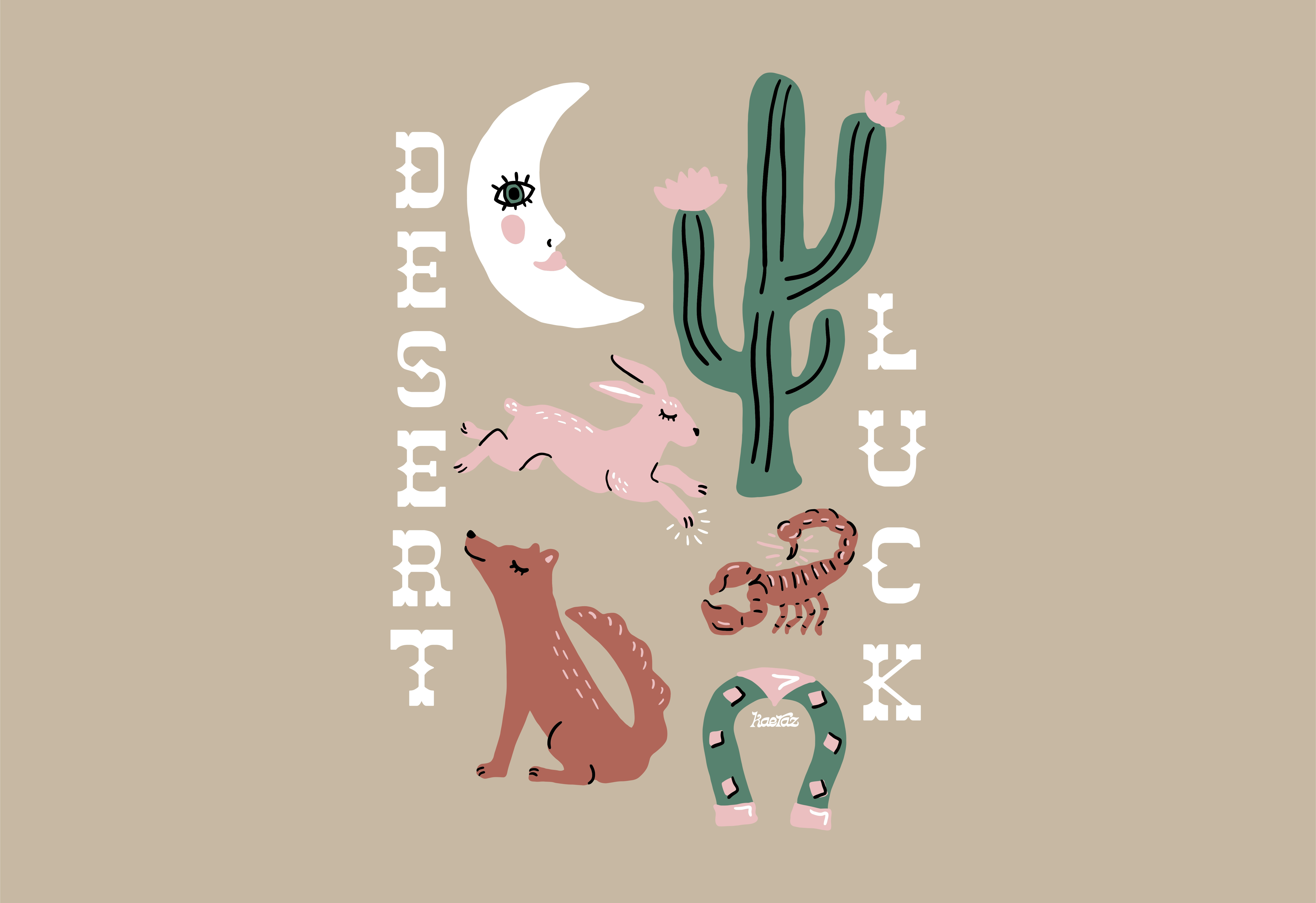 Desert Luck arizona cactus cowboy coyote desert hand drawn horseshoe illustration moon procreate rabbit saguaro southwest western