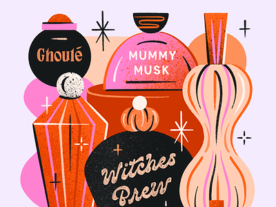 Potions + Perfumes 2d illustration colorful design drawing challenge editorial halloween hand lettering illustration lettering perfumes potions spooky