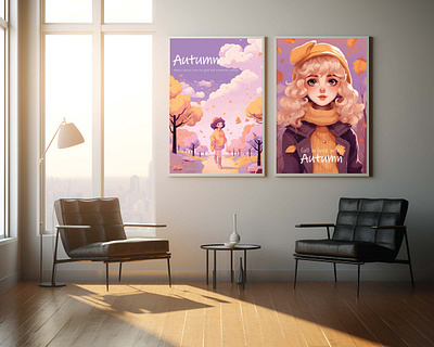 cute Autumn poster vector illustration advertisment autumn banner branding girl graphic design illustration poster poster design season