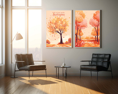 set of 2 autumn season poster advertisment autumn branding design illustration poster poster design season