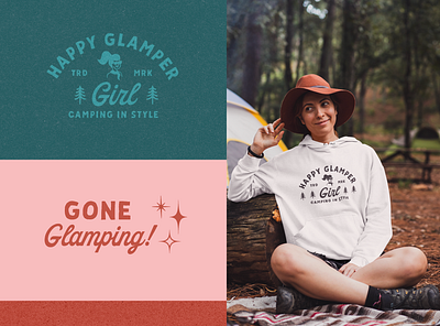 Happy Glamper Girl – Color Exploration 1950s 1960s branding camping color cute design feminine girly glamorous hike illustration logo nostalgic outdoors retro rugged vintage apparel whimsical womens apparel