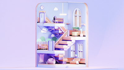 Stairwell 3d blender blender 3d cutesy cycles graphic design vibrant
