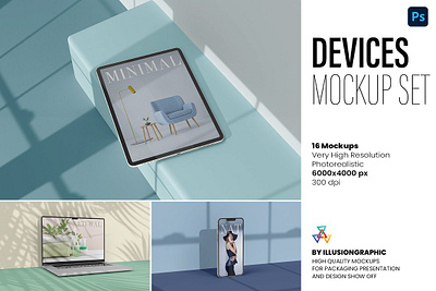 Devices Mockups Set - 16 views ads advertising app apple application background business composition display iphone iphone mock mac book responsive