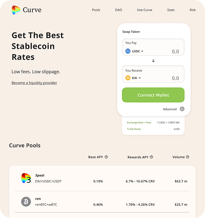 Curve Redesign - Stablecoin Crypto Exchange crypto defi tokens ui ux web3
