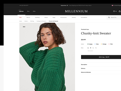 Millennium - Free E-commerce Template checkout clothing desktop download ecommerce figma free freebie minimalism mobile product profile shopping bag template ui uiux ux web