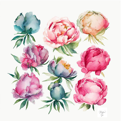 Peony D Flower Portrait in Watercolors & Pen design flower garden hydrangea illustration pen peony portrait sunflower ui