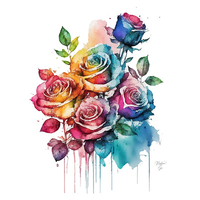 Rose F Flower Portrait in Watercolors & Pen design flower garden hydrangea illustration pen peony portrait sunflower ui