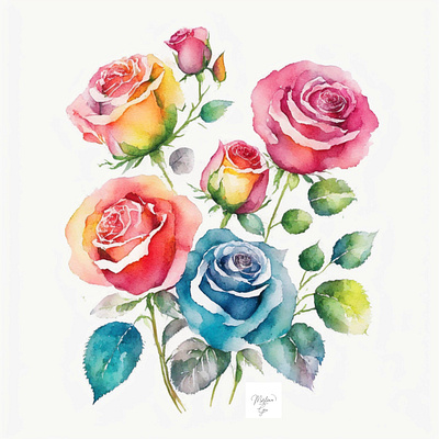 Rose J Flower Portrait in Watercolors & Pen design flower garden hydrangea illustration pen peony portrait sunflower ui