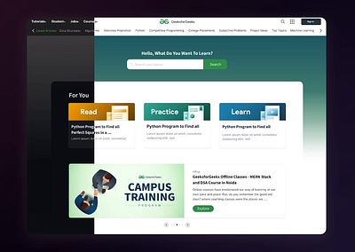 GeeksforGeeks Light & Dark Mode animation branding dark design education minimal ui ux web