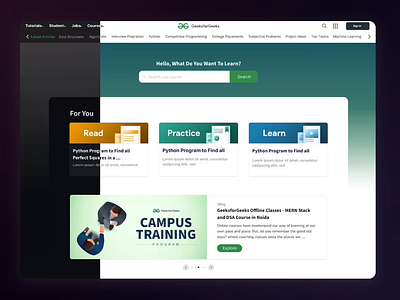 GeeksforGeeks Light & Dark Mode animation branding dark design education minimal ui ux web