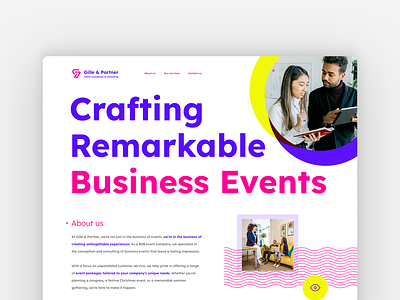 Gille & Partner business event business event marketing page business landing page business pictures circles colorful landing page design digital design digital textures event landing page event marketing page graphic design line icons testimonials textures and icons typography ui ux