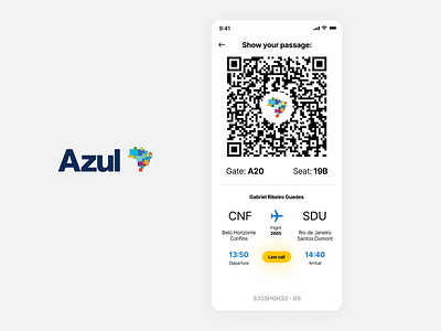 Boarding Pass #24 airplane arrival azul code dailyui design fig figma last call minimal pass plane qr code tag tags time ui ux