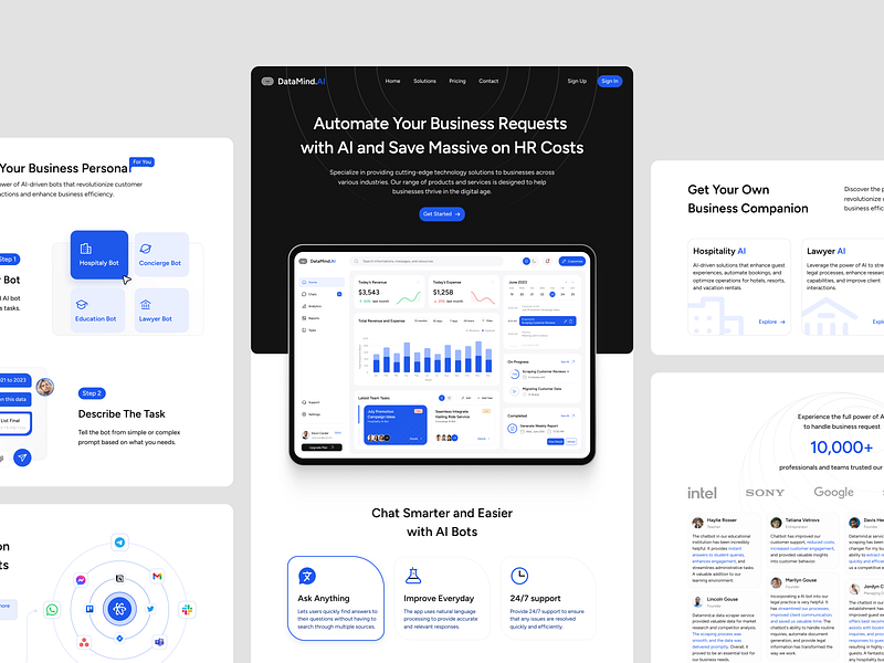 Datamind.AI - AI Automation Landing Page ai ai chat ai landing page ai tools ai web design ai website chatbot clean dashboard homepage landing page minimalist modern saas homepage saas landing page saas web design saas website ui web web design