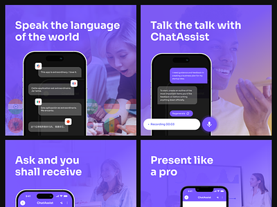 Social Media Posts - Chat Assist AI App ai chat assist chat gpt creatives figma posts social social media social media posts ui uidesign ux uxdesign visuals