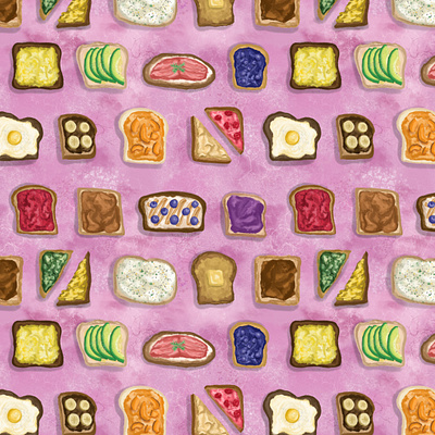 Many Toast Illustrated Repeating Pattern colorful colourful digital painting fashion food drawing food illustration graphic design illustration painting pattern pattern design textile