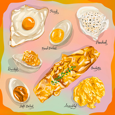 Eggs Many Ways Scarf Design breakfast chef cooking eggs fashion food illustration graphic design illustration textile textile design