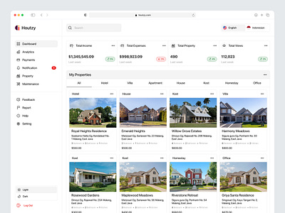 Houtzy - Real Estate Dashboard analytics architecture b2b buy crm dashboard estate home hotel house product design property property management real estate real estate agency rent saas sales sales dashboard sales management sell