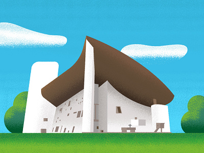 Ronchamp by Le Corbusier architect architecture brutalism brutalist building chapel chris rooney church concrete construction france illustration le corbusier modernism ronchamp sky