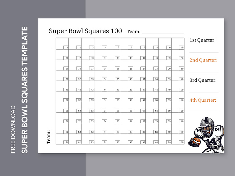 Football Squares Numbered 1 Through 100