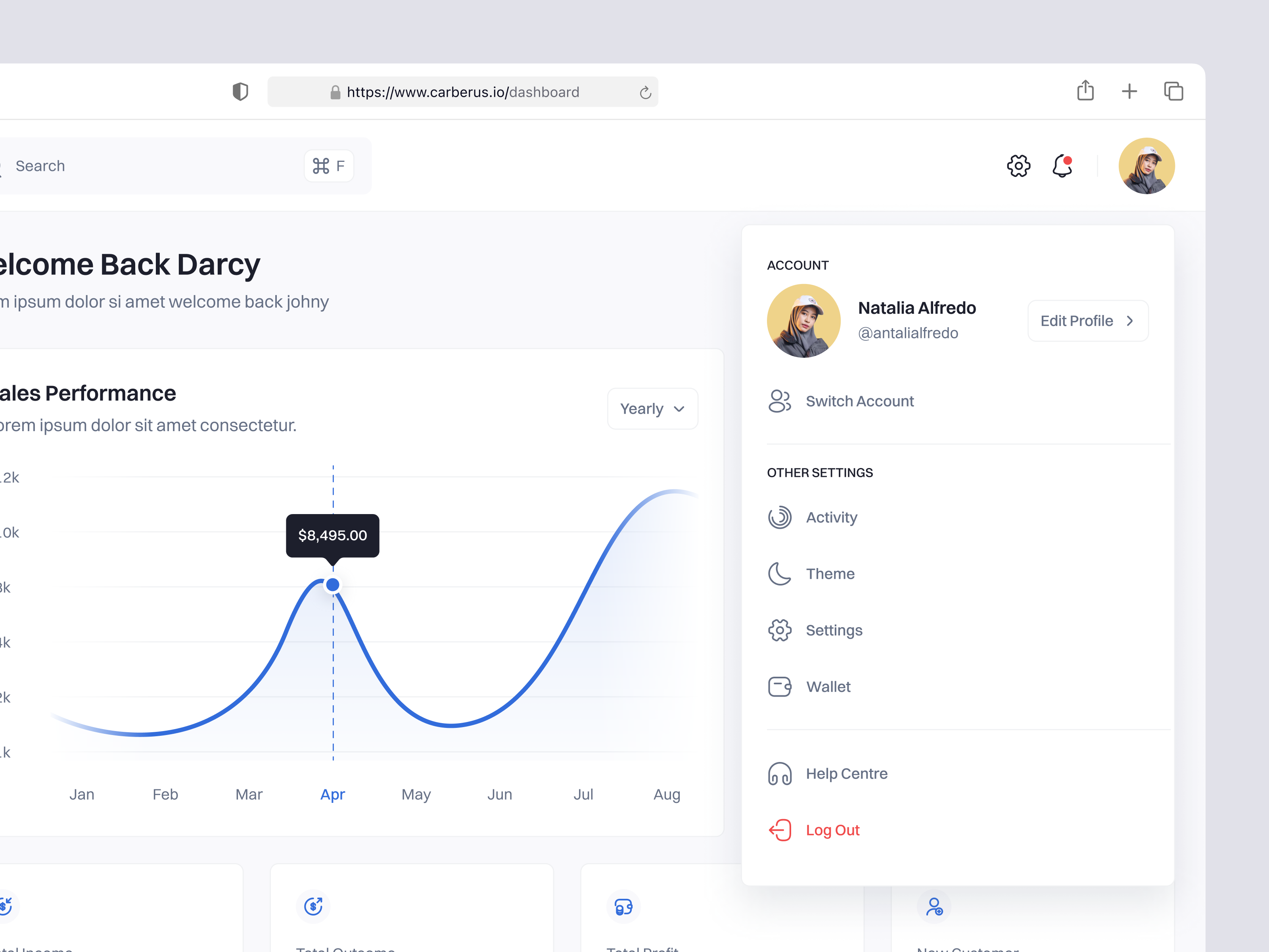 Carberus - CRM Dashboard UI Kit admin clean credit card dashboard finance line chart management minimalist money product product design saas dashboard sales sales dashboard statistics wallet web app web design website