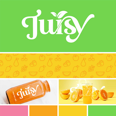 Juisy Logo branding juice leaf letter lettermark logo logomark mockup oranges