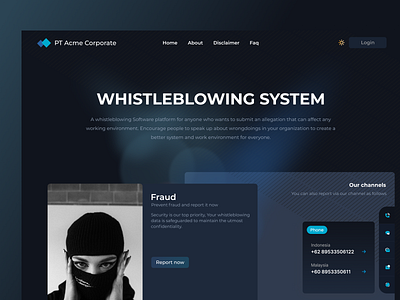Whistleblowing sistem website corporate corporate corporate web darkmode landingpage ui website whistleblowing system