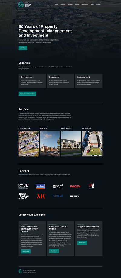 Website development for Property Development Company brand design branding branding identity dark gradient homepage logo web design wordpress