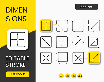 Dimensions icons set editable stroke