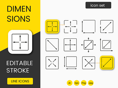 Dimensions icons set editable stroke